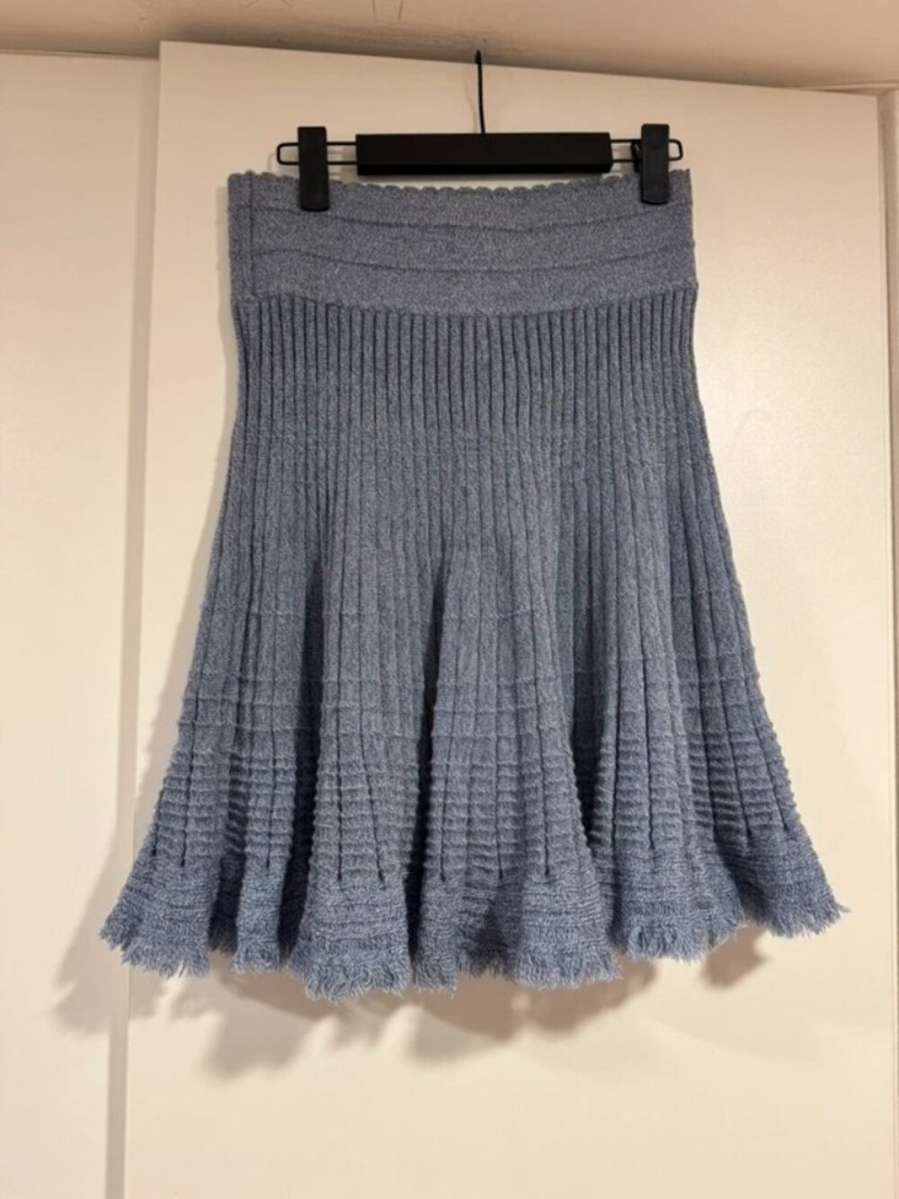 Molli Light Blue Wool Pleated Knit Mini Skirt Size M